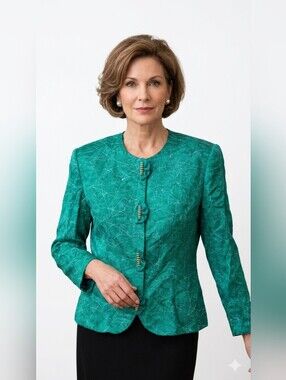 Vintage SILK Teal Green Structured Jacket Sz16